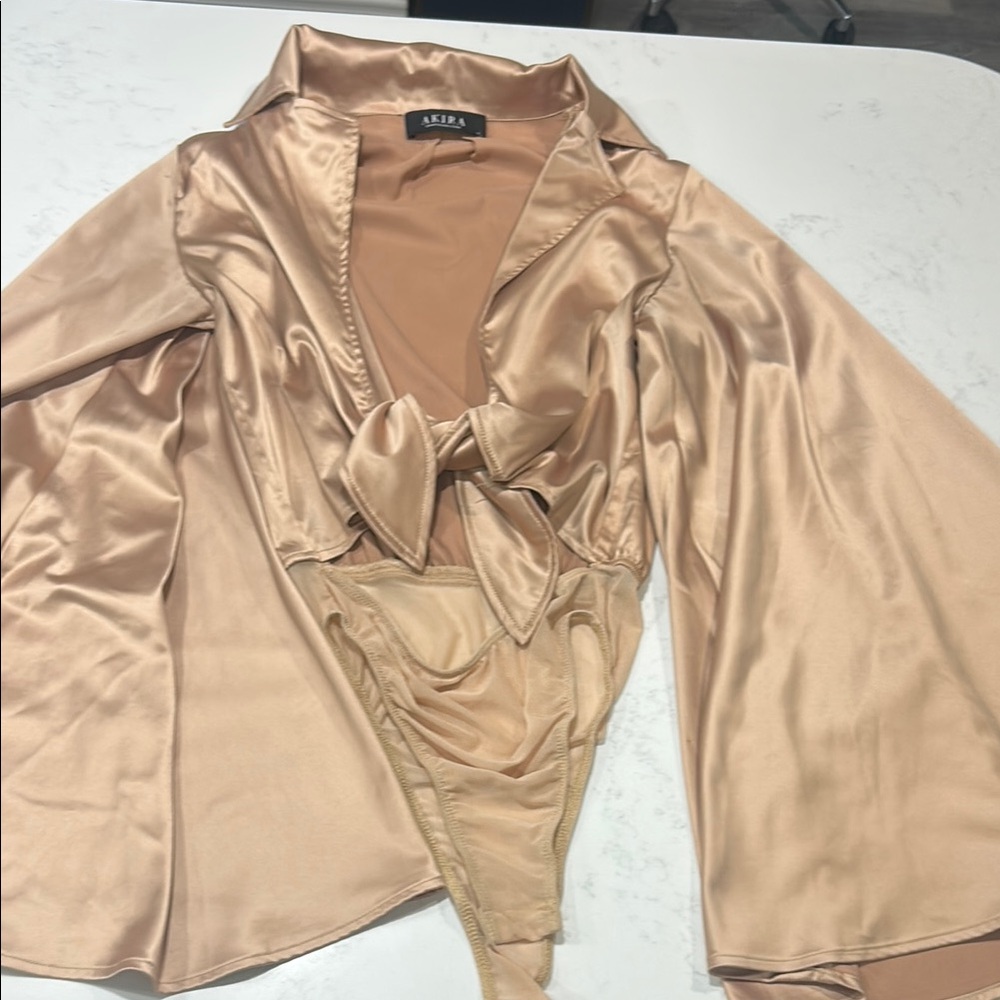 AKIRA Satin Tie-Front Bodysuit